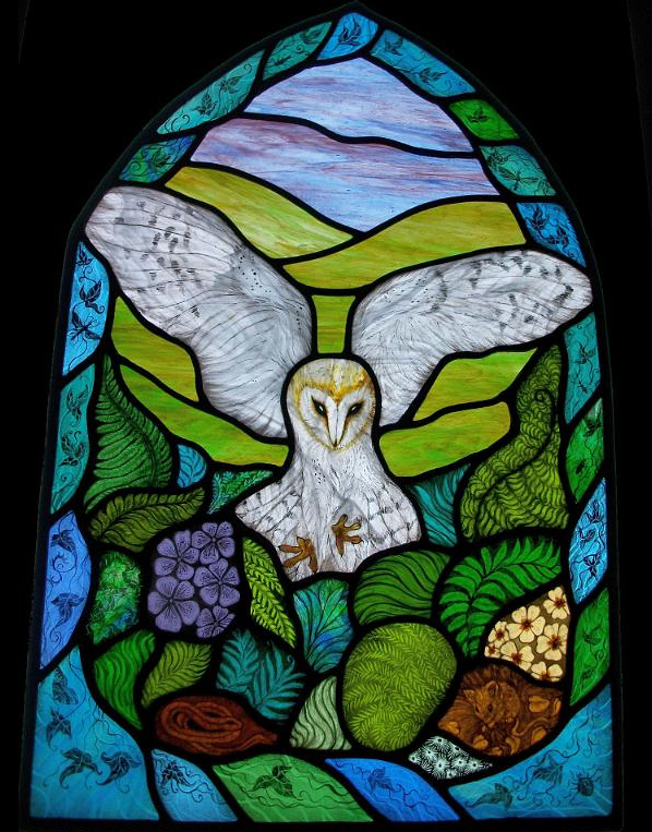 Easton Owl Stained Glass Panel