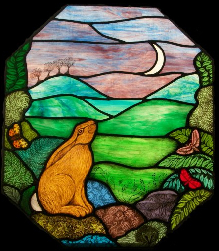 Hare Moon Stained Glass Panel