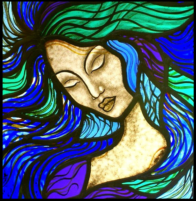 Ophelia on stained glass portrait