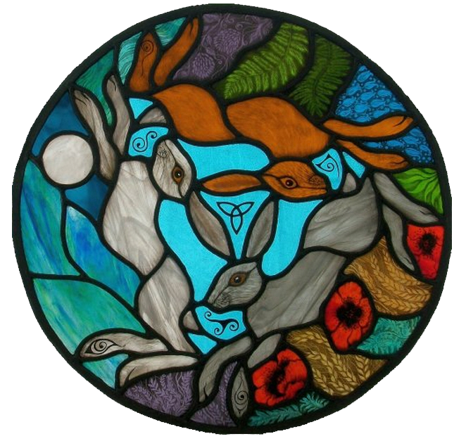 Three Hares and Moon Stained Glass
