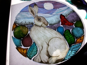 Stained Glass Winter Hare