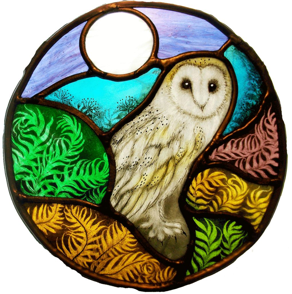 Small Barn Owl Stained Glass Panel