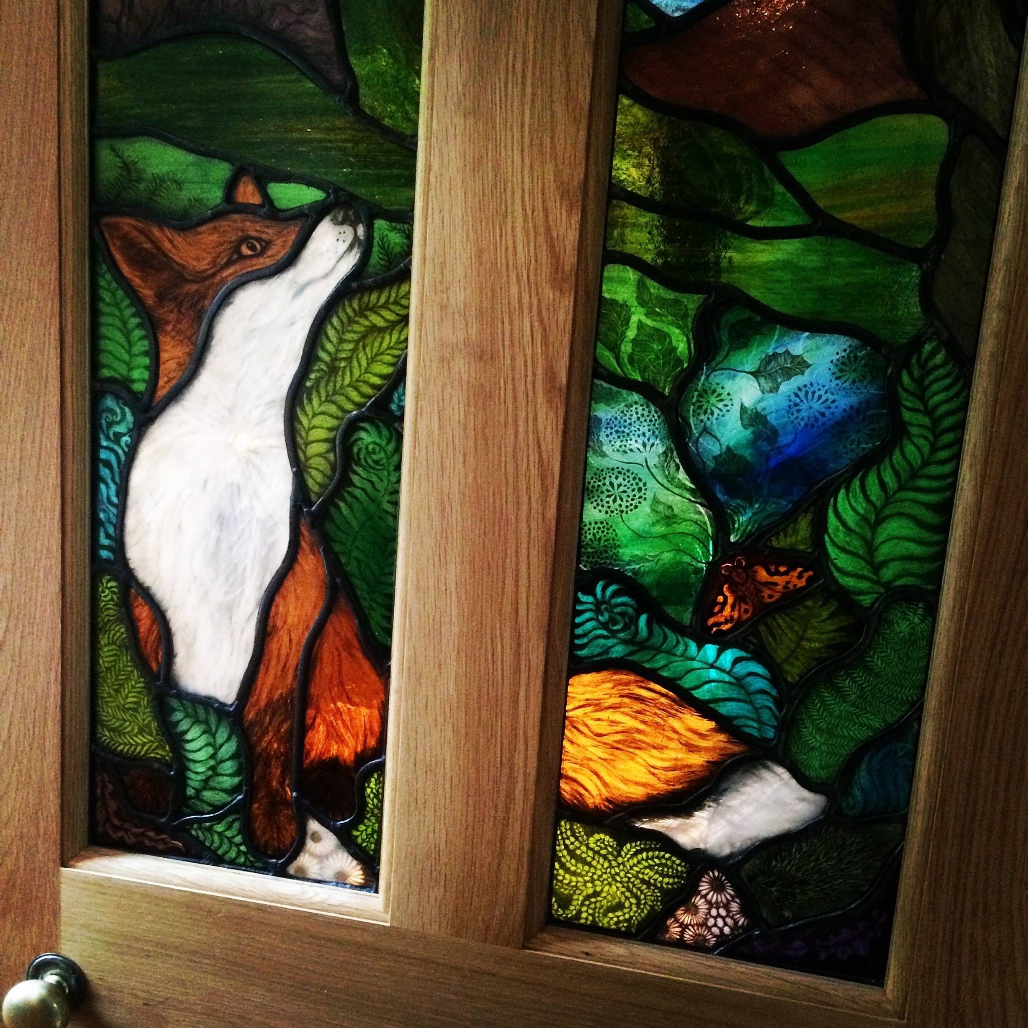 The Owl & Fox Stained Glass Double door Panel
