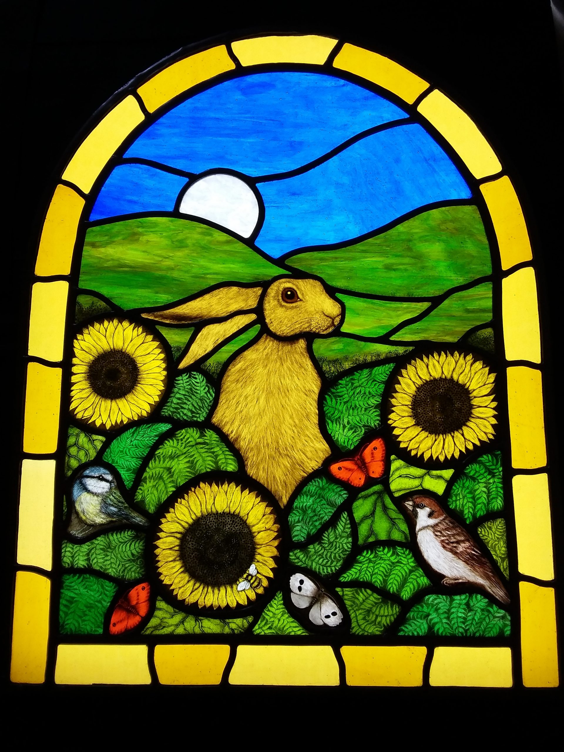 sunflower hare stained glass
