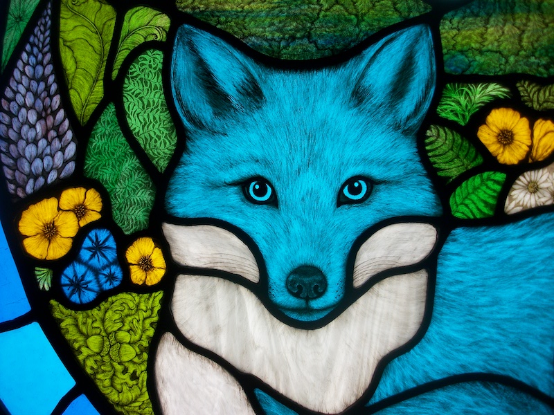 Blue Fox California USA Stained Glass Panel