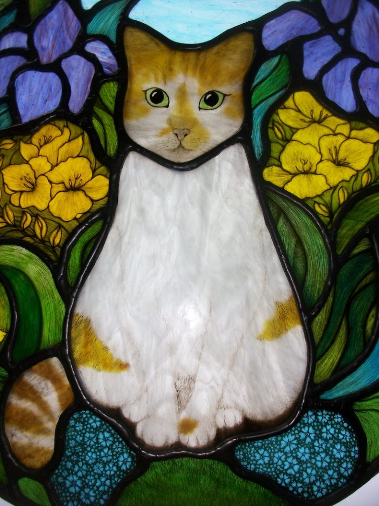 Ginger Biscuit the Cat Glass Roundel Panel