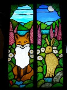 stained-glass-panels-commission-60th-birthday-fox-and-hare